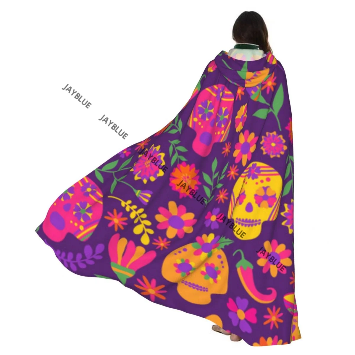 

Длинная накидка-плащ Dia De Los Muertos с узором, плащ с капюшоном, пальто, осенние толстовки