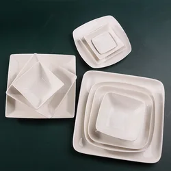 Simple Square Ceramic Vegetable Salad Plates Soup Basin Dinner Plates Home Kitchen Solid Color Tableware Salad Dessert Plate