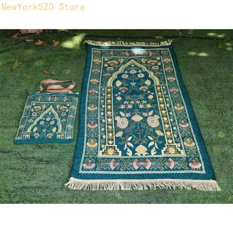 Muslims Prayer Mat Rugs with Bag Travel Portable Flower Pattern Islamic Carpet Tassels Blanket Home Decors 70x110cm N84C