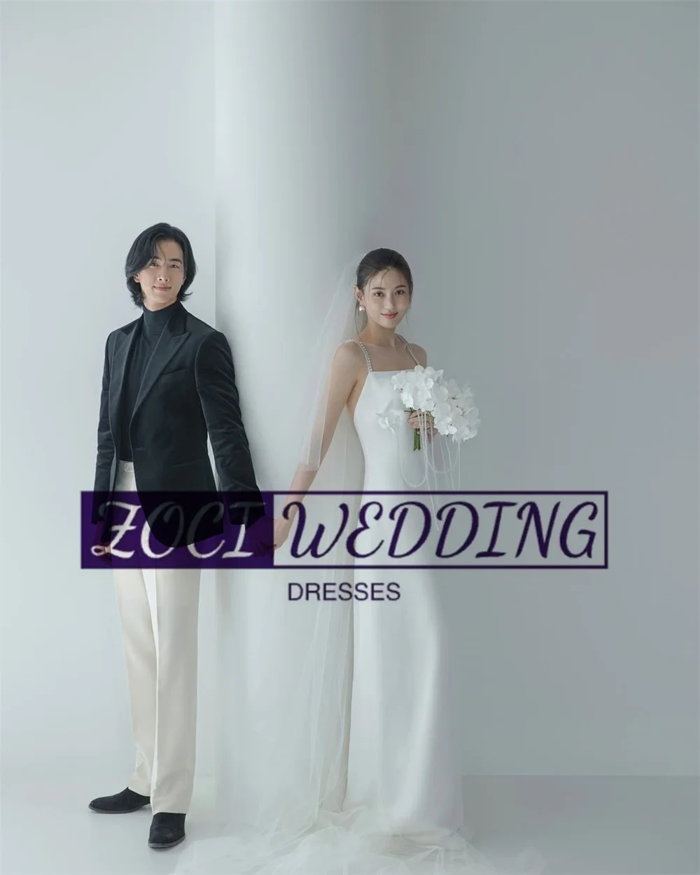 Zoci Sexy Strapless Korea Wedding Dresses Beading Sapghetti Straps Photos Shoot Dress Customized Backless Mermaid Bridal Gown