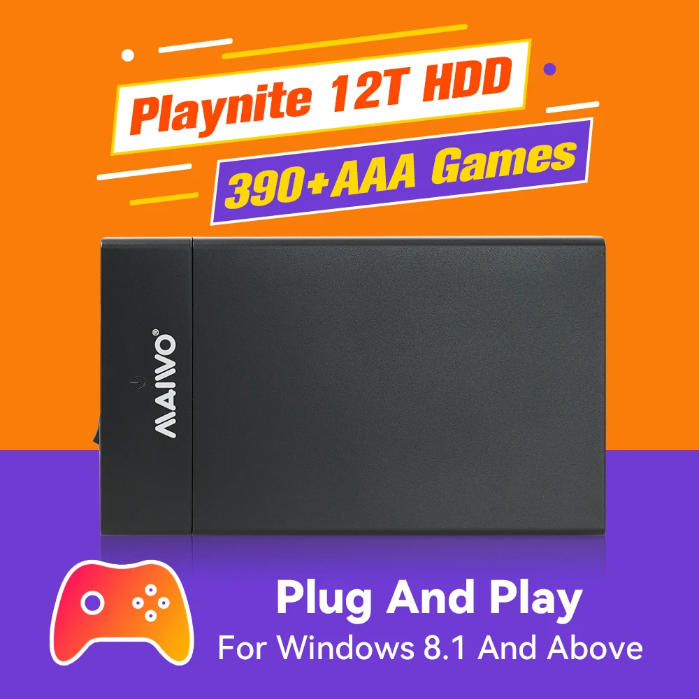 Playnite 12T Game Hard Drive With 390+ AAA/PC Games Plug&Play Gaming HDD For Windows PC/Laptop Game Console