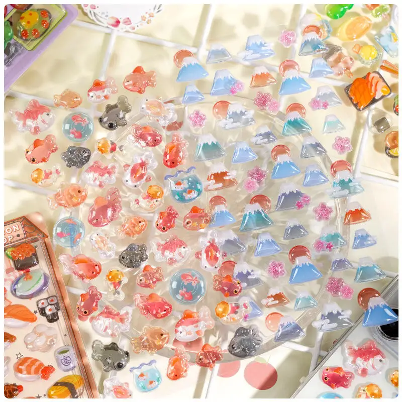 

3D Lucky Cat In-Stock Inventory Embossed 3D Crystal Stickers Restaurant Cuisine Sushi Toys Handmade Diy Phone Decoration Sticker