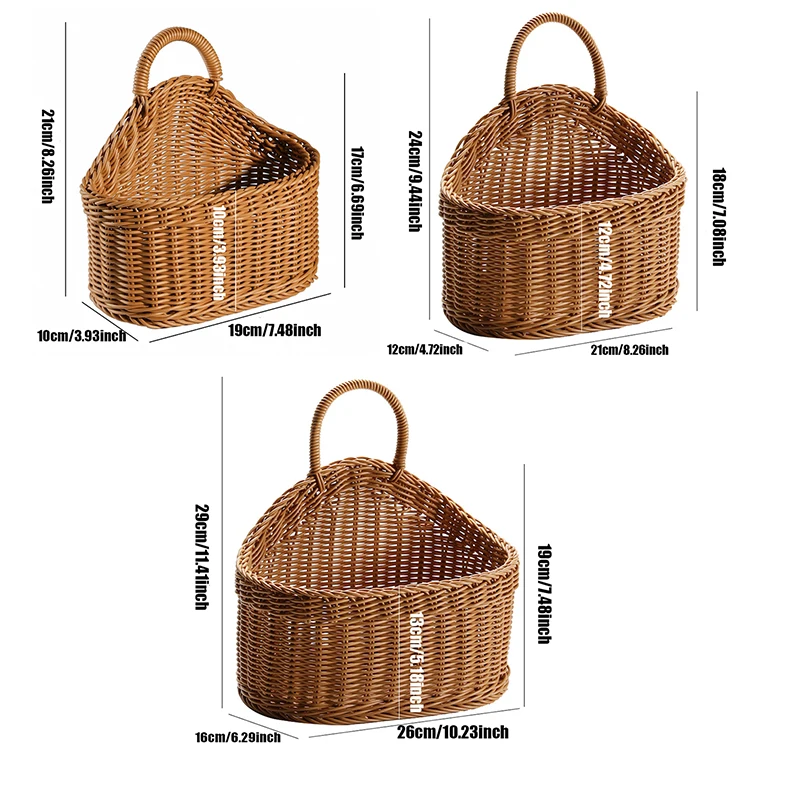 Hand Woven Hanging Rattan Storage Basket Christmas Wall Decor Organizer for Kitchen Bathroom Nursery Closet Cafe Flower Planter view 3