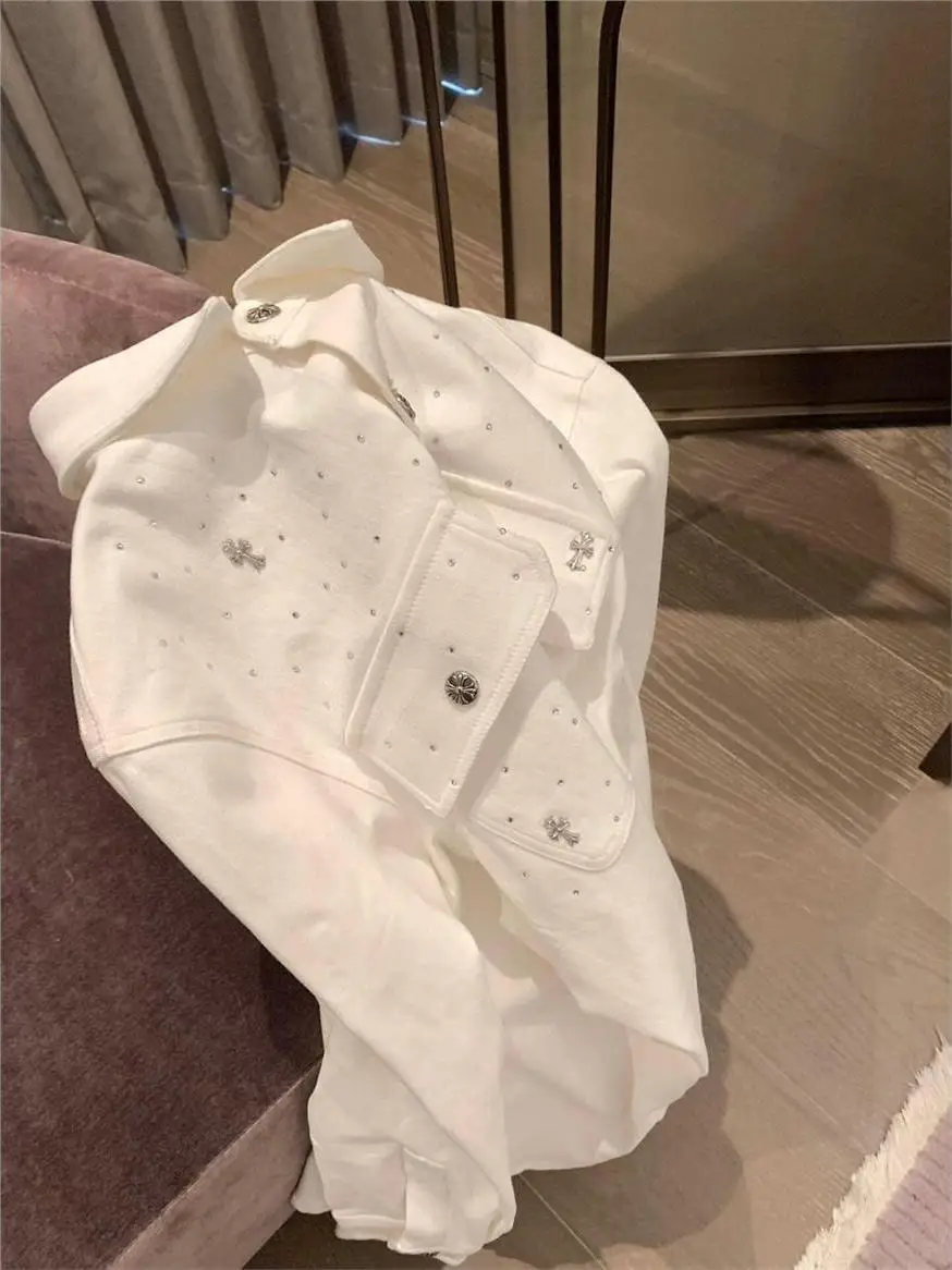 

Высококачественный европейский топ с дизайном из страз, свободного кроя, дышащий, стройнящий, женская корейская блузка