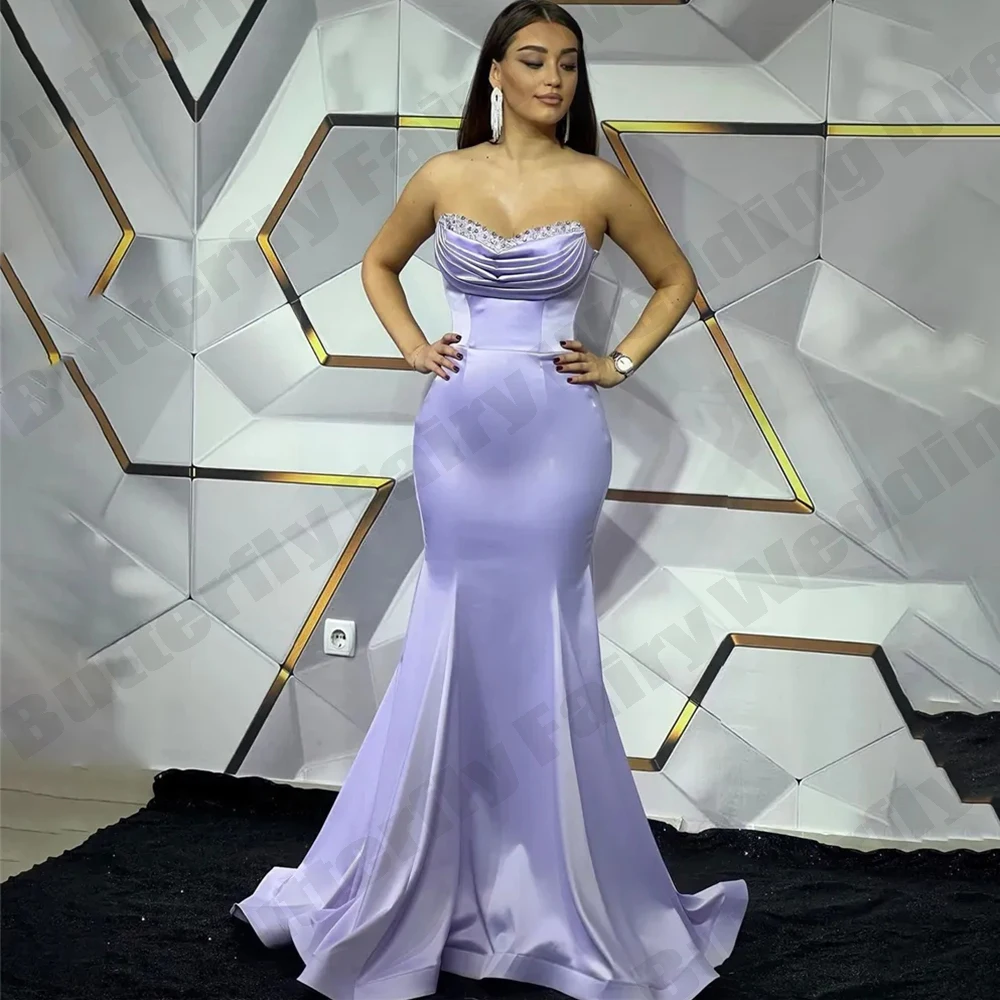 

Gorgeous Satin Simple Off Shoulder Sleeveless Dresses Custom Made Elegant Beautiful Beading Mopping Celebrity Evening Dresses