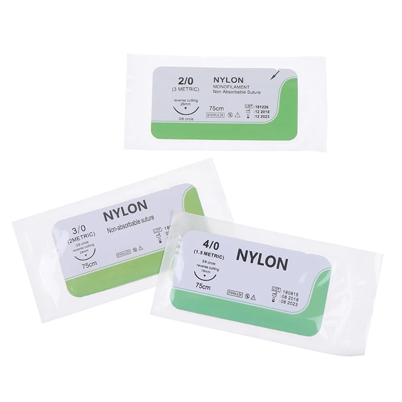 【K】12Pcs 2/0 3/0 4/0 5/0 Medical Needle Suture Nylon Silk Polyester Thread Suture Practice Kit Teaching Demonstrations Exercises