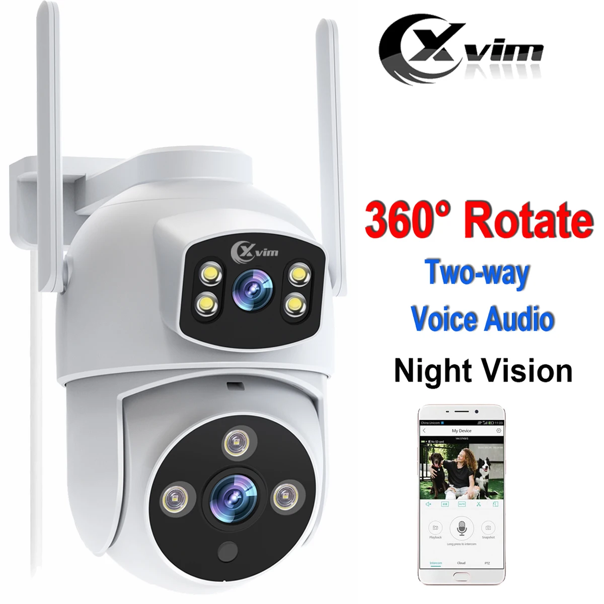 XVIM 8MP WIFI Camera Dual Lens Wireless PTZ Camera Motion Detection Full Color Night Vision Outdoor Security Surveillance Camera