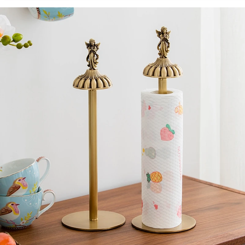 European Vintage Angel Brass Paper Towel Holder Roll Kitchen Upright Oil blotting Desktop decoration