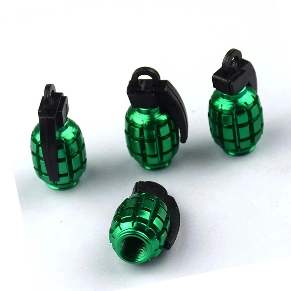 One Set (4pcs) UTV ATV Green Grenades Metal Car Truck Wheel Tire Air Valve Tire Valve Stem Caps