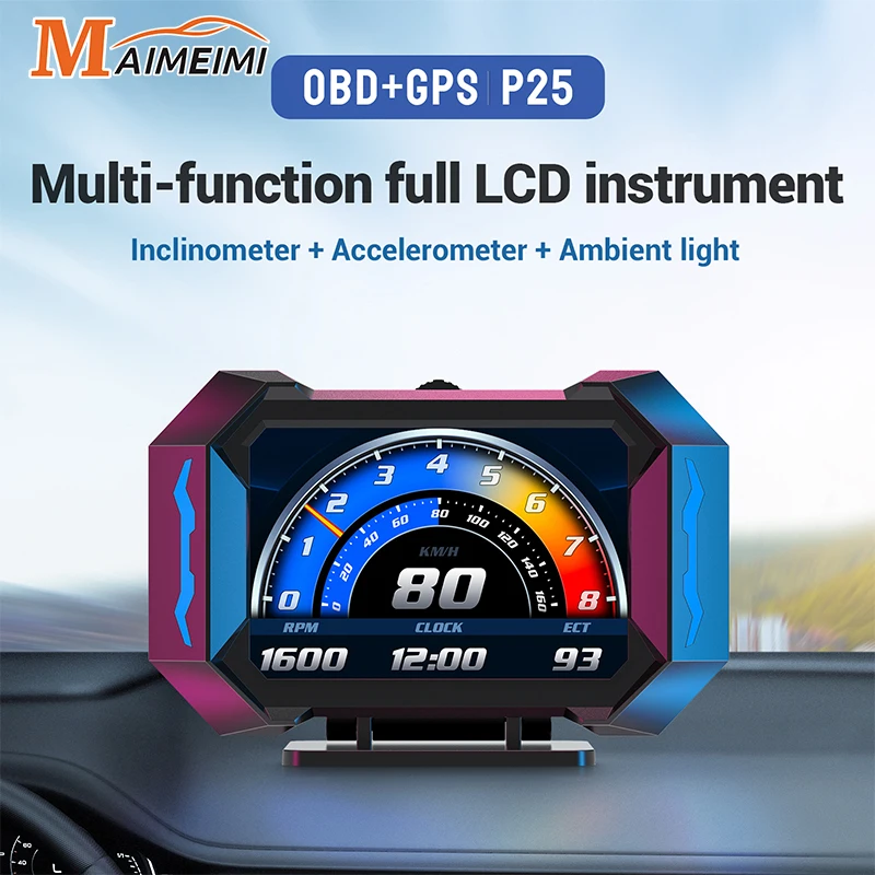 OBD + GPS HUD P25 Head Up Display Car Digital Speedometer Water Temp Fuel Consumption Slope Meter Slope Inclination Alarm OBD + GPS HUD P25 Head Up Display Car Digital Speedometer Water Temp Fuel Consumption Slope Meter Slope Inclination Alarm