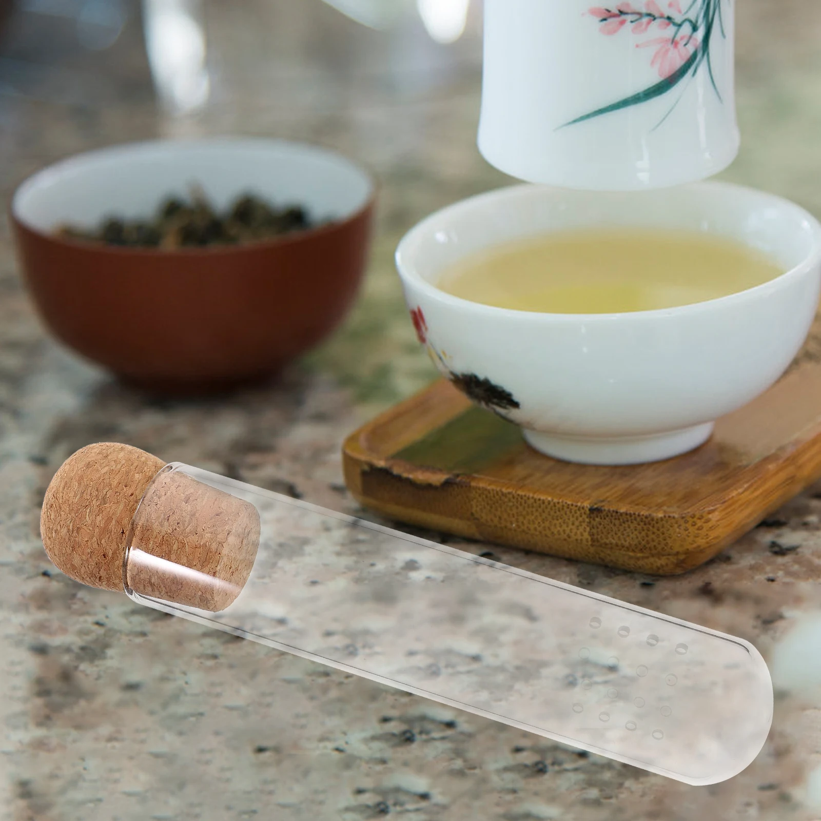 

Tea Infuser High Borosilicate Heat Resistant Test Tube Brewer Glass Strainer Loose Leaf Coffee Accessories Wooden Lid Filter