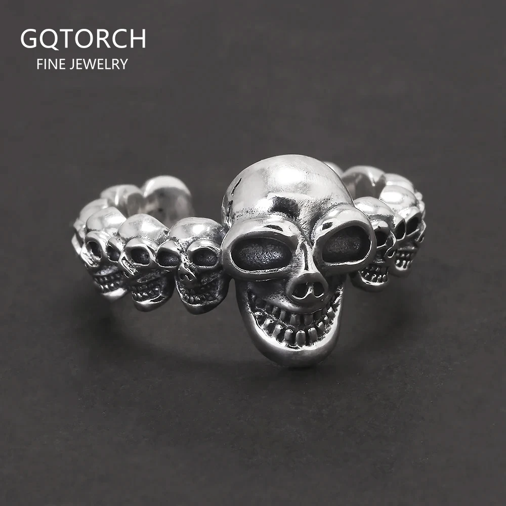 

Кольцо из стерлингового серебра 925 пробы в готическом стиле с черепом, регулируемое открытое кольцо с головой смерти, байкерское кольцо в стиле панк-рок, хип-хоп, уличная вечеринка, ювелирные аксессуары