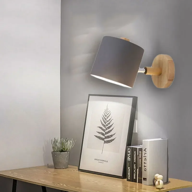 

Creative wooden modern LED E27 wall lamp reading Bedroom Bedside Lighting study home improvement macaron color wall light
