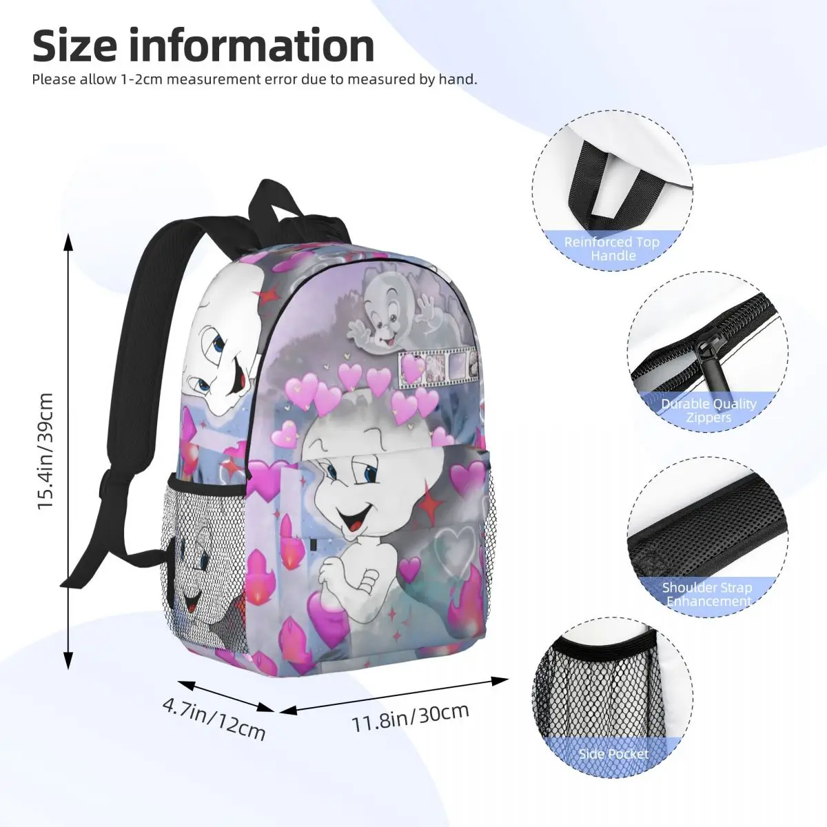 The Friendly Ghost Casper Backpack Daypack Large Capacity Boys Girls BookBag Shoulder Bags for Men Women Children School Bag