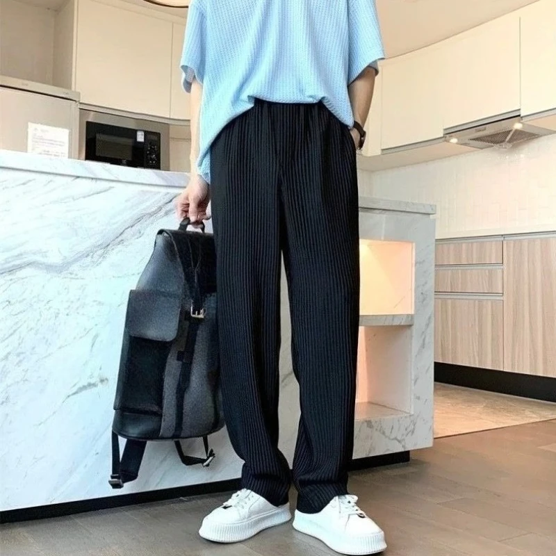Men's Minimalist Loose Straight Pants Premium Business Casual Trousers Elegant Drape Wide Leg Men Trouser Streetwear