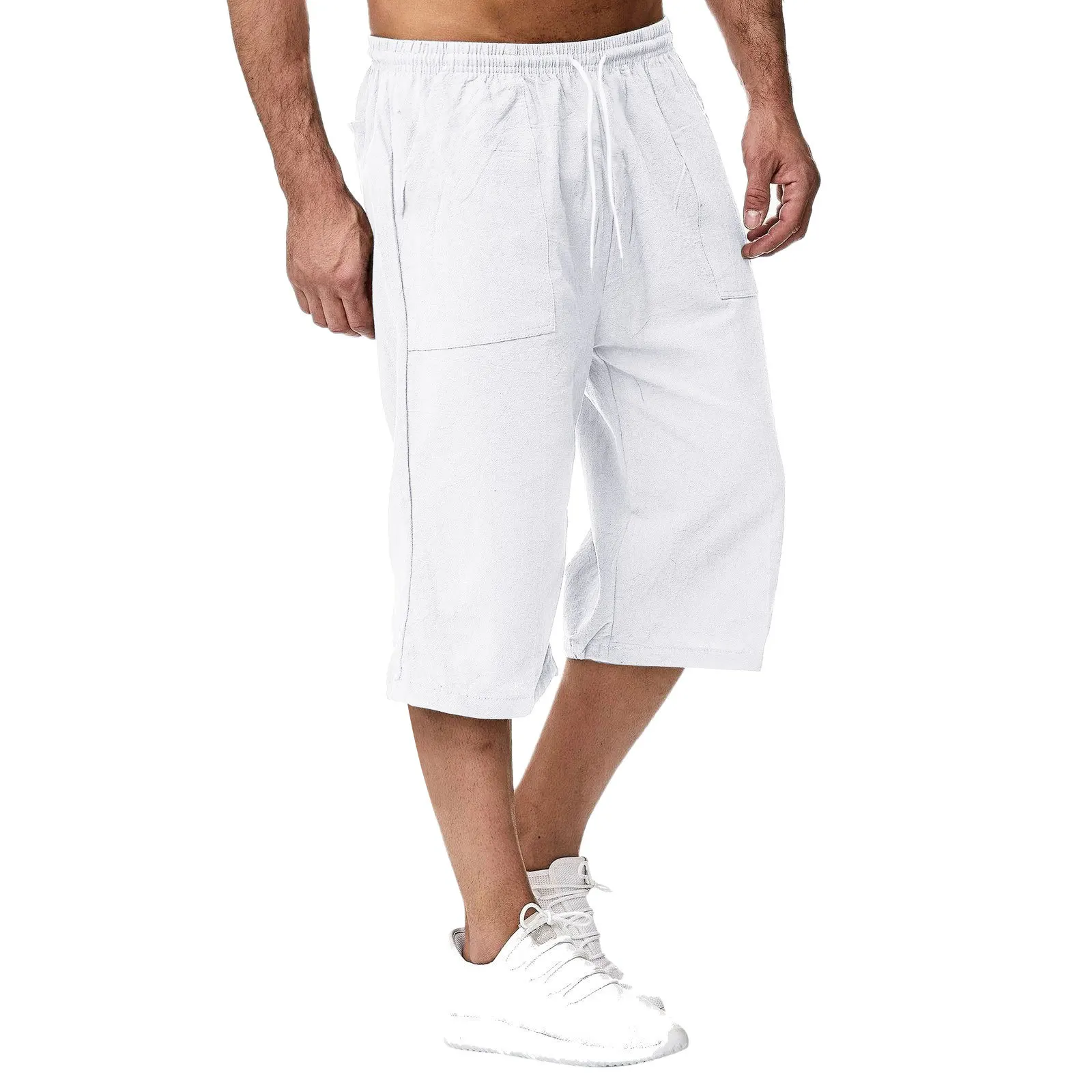 Europe and America Men 2026 New Casual Cotton Hemp Sports Pants Summer Cotton Hemp Seven Points Casual Home Pants