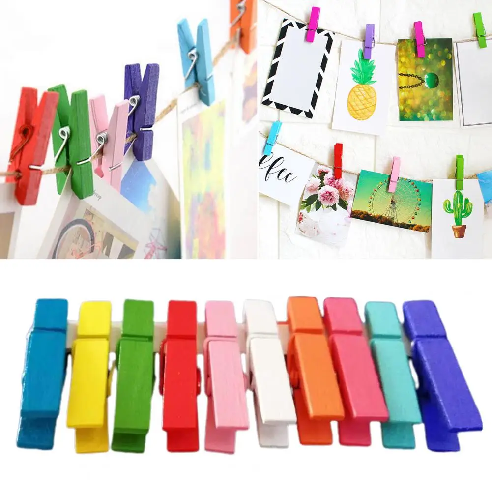 20Pcs Wooden Clothespin with Hemp Rope Home Classroom Photo Picture Hanging Colorful Clip Sock Towel Laundry Clothing Peg