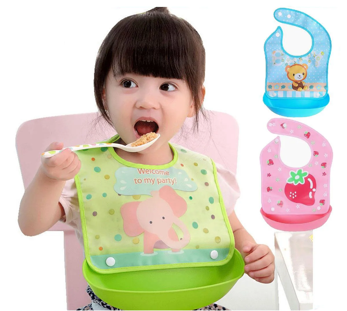 Silicone Bib Baby Waterproof Soft Feeding Detachable Washable 0-6 Years