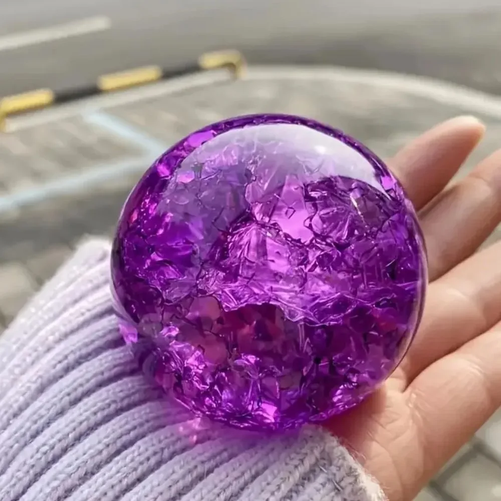 Elegant Purple Cracked Crystal Ball on Metal Stand | Healing Energy Home Office Decor, Unique Dad Gift for Father's Day