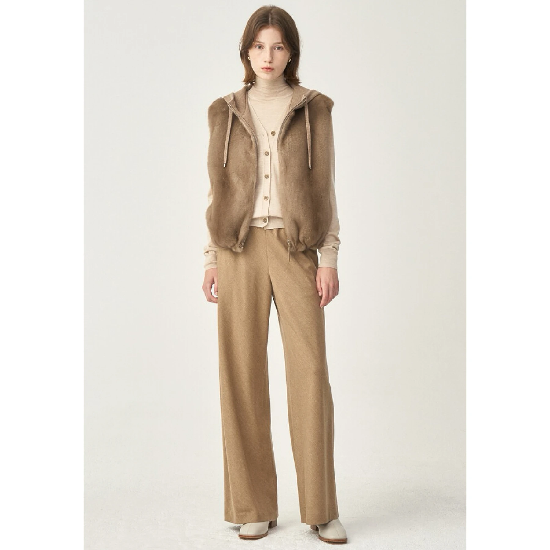 

Lemon Cheese Cas25 Осенний повседневный универсальный теплый вязаный жилет из искусственного меха с капюшоном, два цвета, свободный крой, женская куртка