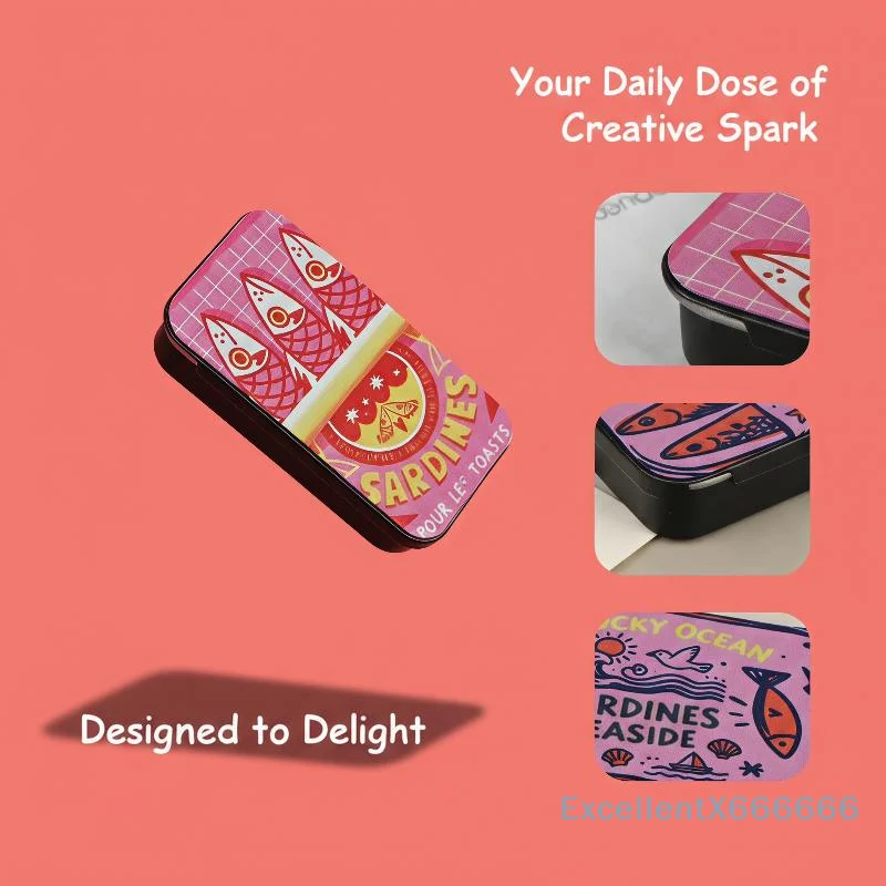 1Pcs Sardine Printed Mini Metal Storage Tins With Lightweight Portable Design Perfect For Storing Pills Small Stationery