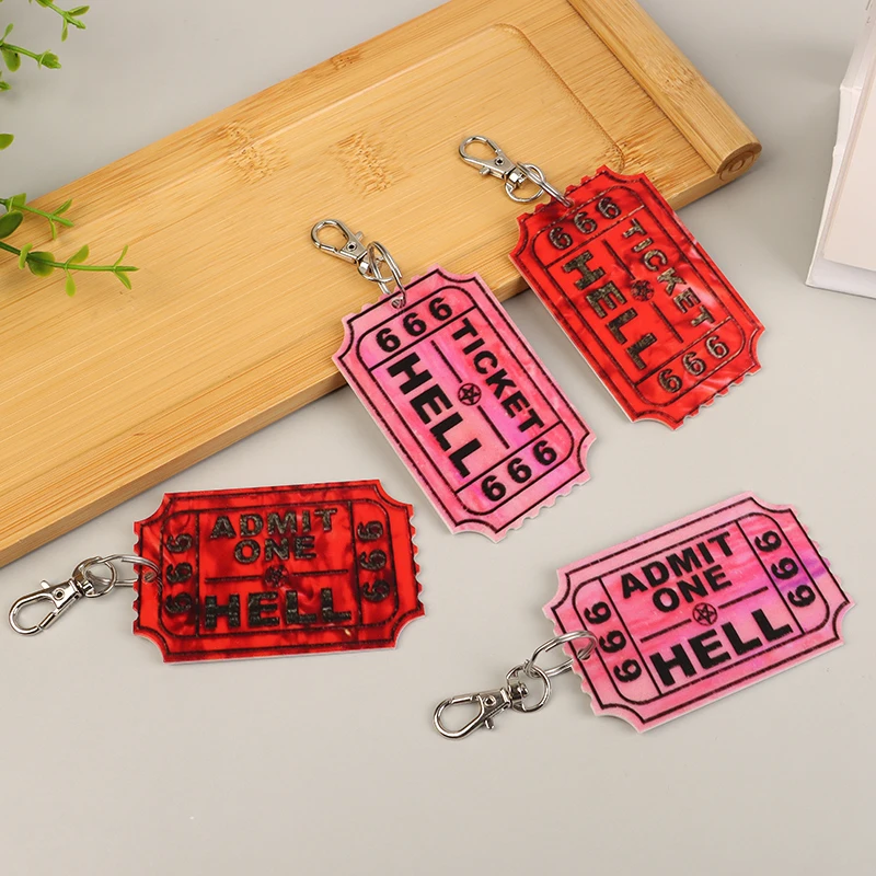 Ticket To Hell Admit One Hell Keychain Gothic Hell Highway Key Holder Creative Luggage Tag Keyring Bag Pendant Decoration