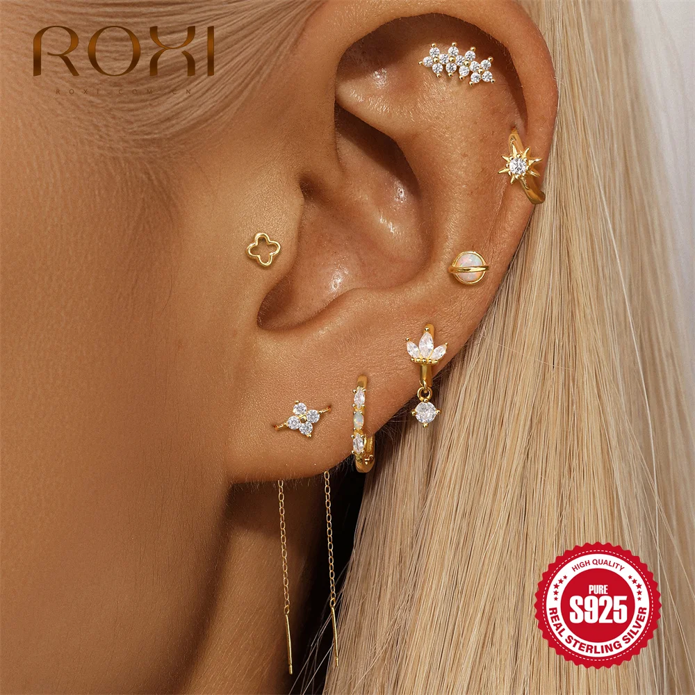 روكسي 1 قطعة 925 فضة زهرة/جولة تشيكوسلوفاكيا كريستال شرابة للنساء الحد الأدنى قرط الاذن المرصع 18K مطلية بالذهب غرامة مجوهرات