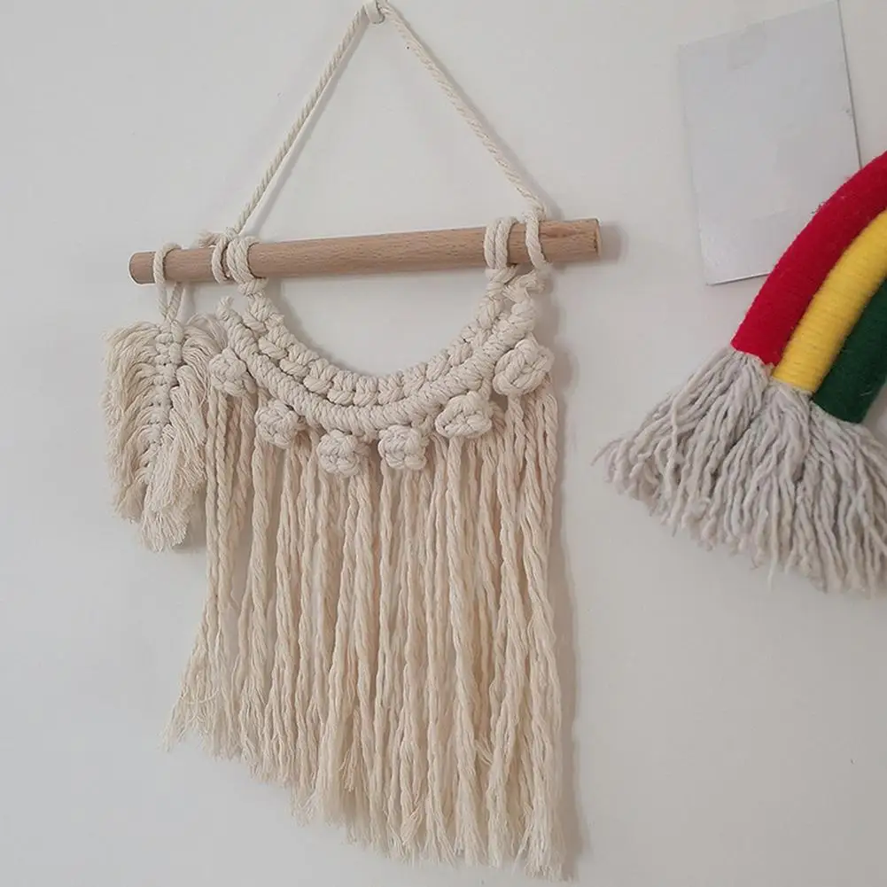 Layered Textured Wall Hanging Bohemian Tassel Wall Art Boho Braided Tapestry Wall Hanging Geometric Knotted Cotton for Bedroom