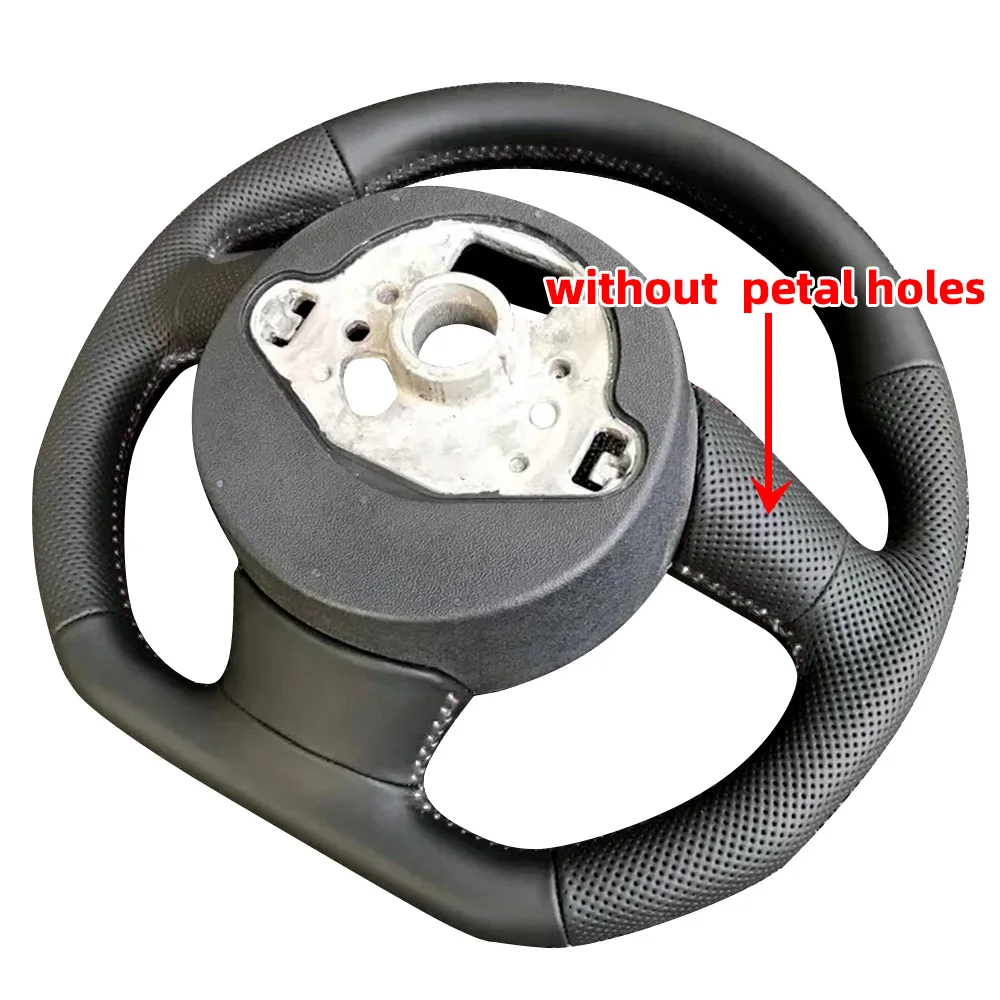 For Audi A3 A4 A5 A6 A7 Q3 Q5 Q7 Perforated Steering Wheel Flat Bottom White Line Sports Steering WheelCampaign Accessories