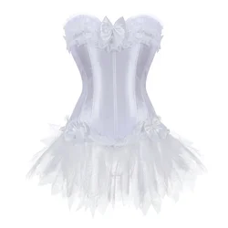 White Corset Tutu Skirt Bustier Lace Party Showgirl Dance Dress Plus Size Gothic Sexy Overbust Burlesque Exotic Costumes