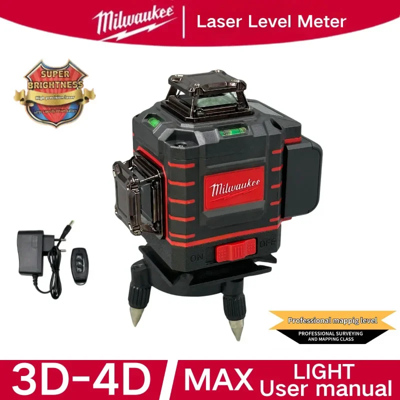 Milwaukee Lines 4D Laser Level Auto Self-Leveling Horizontal And Vertical Cross Line Laser Level Rechargeable battery tool