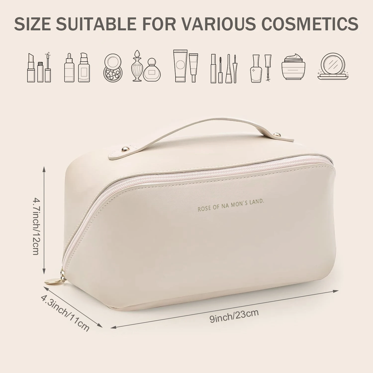 Travel Makeup Bag - Water-Resistant Portable Cosmetic Pouch, Flat Open Organizer for Toiletries and Brushes