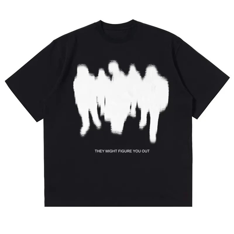 Y2K Grunge Streetwear T-Shirt Men Women Hazy Crowd Shadow Text Graphic Oversized Loose Fit Cotton Short Sleeve Casual Tee