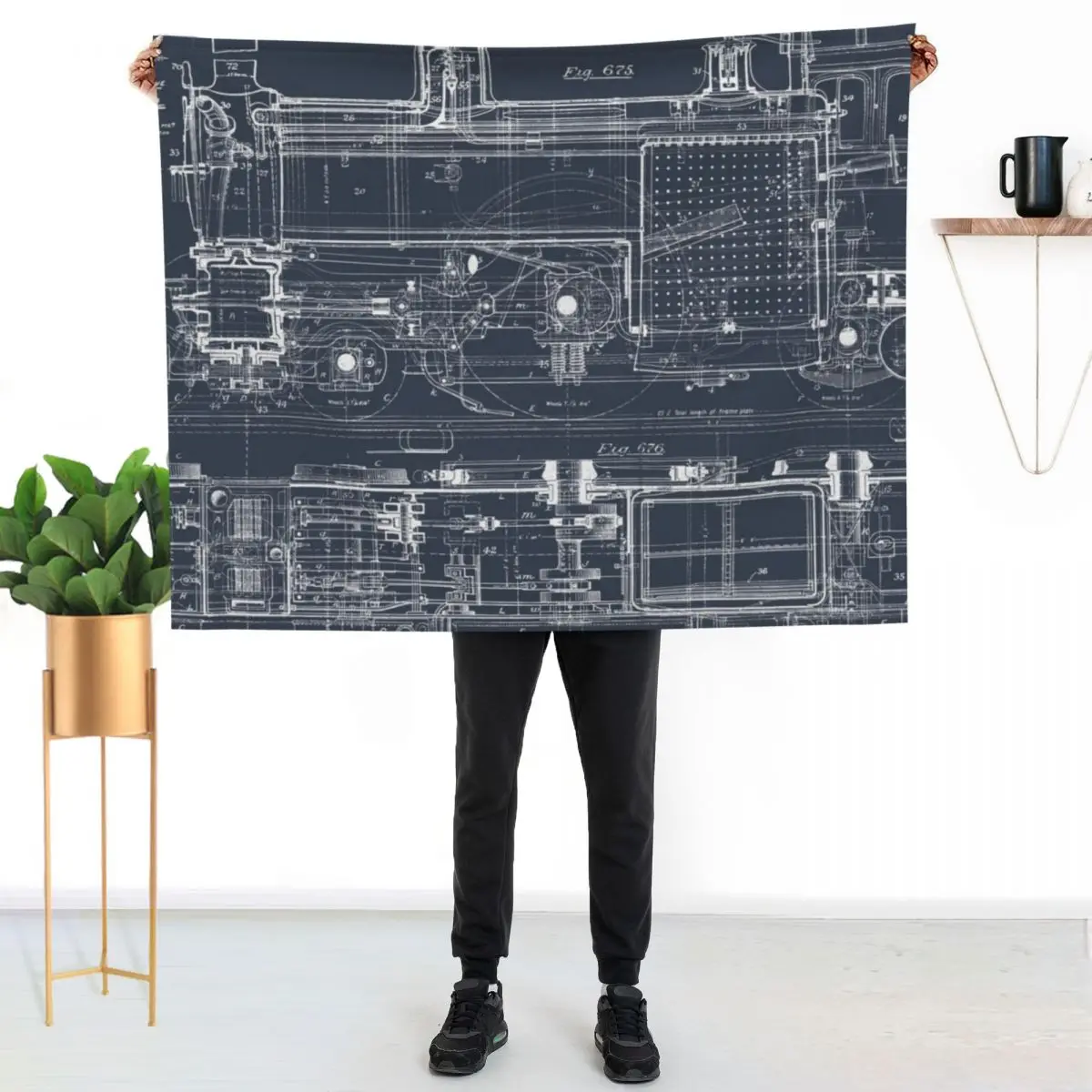 Steam Train Blueprint Throw Blanket Baby Nap Cute Multi-Purpose bed plaid Quilt Blankets