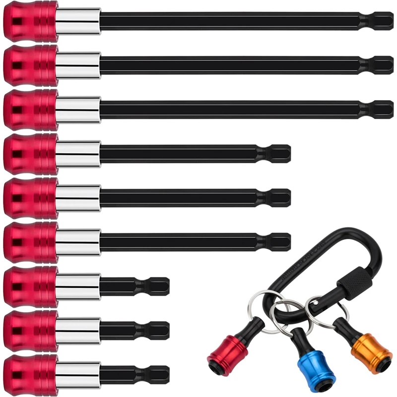 

12-Piece Magnetic Drill Bit Extension Set, 9PCS Bit Extension Kit With 3 Sizes And 3PCS Bit Holder Keychain Durable Easy Install