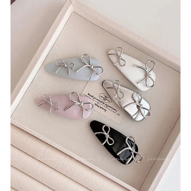 PU Leather Bow Girl Hairpins BB Side Clip Korean Style Cute Sweet Cream Hairpins Document Bangs Break Hairpins Accessories