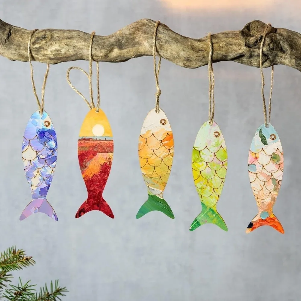 40PCS Blank Wooden Fish Cutouts Sea Animal DIY Crafts Painted Fish Ornaments Hand Carved Unfinished Fish Hanging Ornament