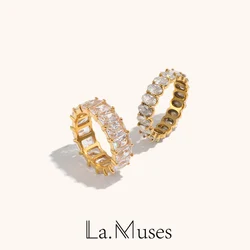 La.Muses Stainless Steel Delicate Bling Geometry Cubic Zirconia Fashion Shiny Ring for Women High Quality Premium Jewelry Gift