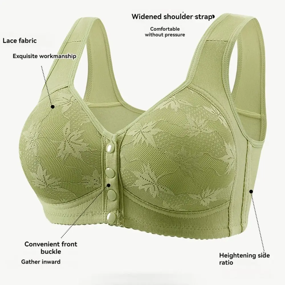 

Comfortable Floral Printed Underwear Convenient Leaf Printed Tank Top Bra Plus Size Vest Style Front Close Button Cotton Bras