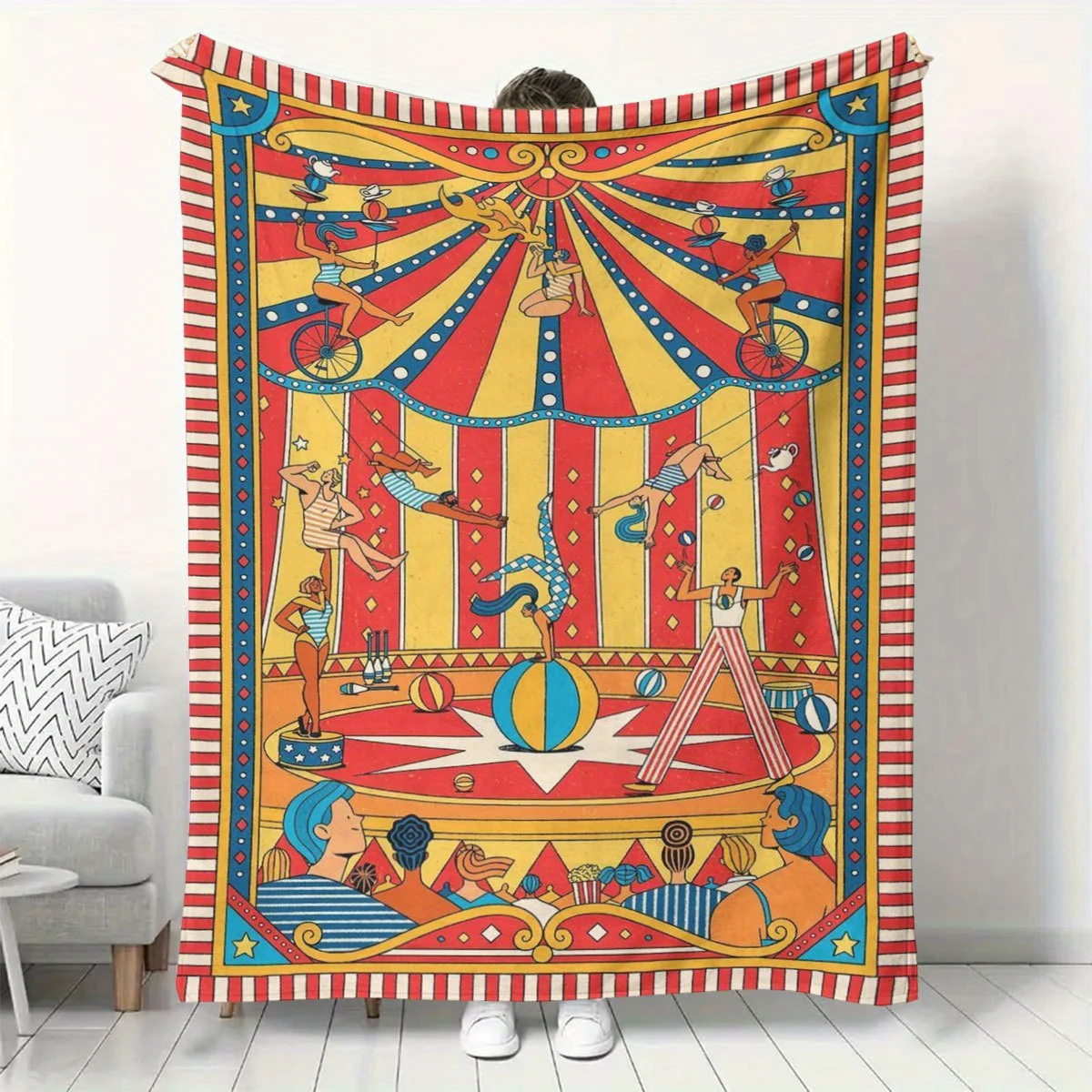 1pc Circus Theme Flannel Fleece Throw Blanket | High-Quality Soft Cozy Blanket for Home, Sofa, Office, Camping, Modern Style