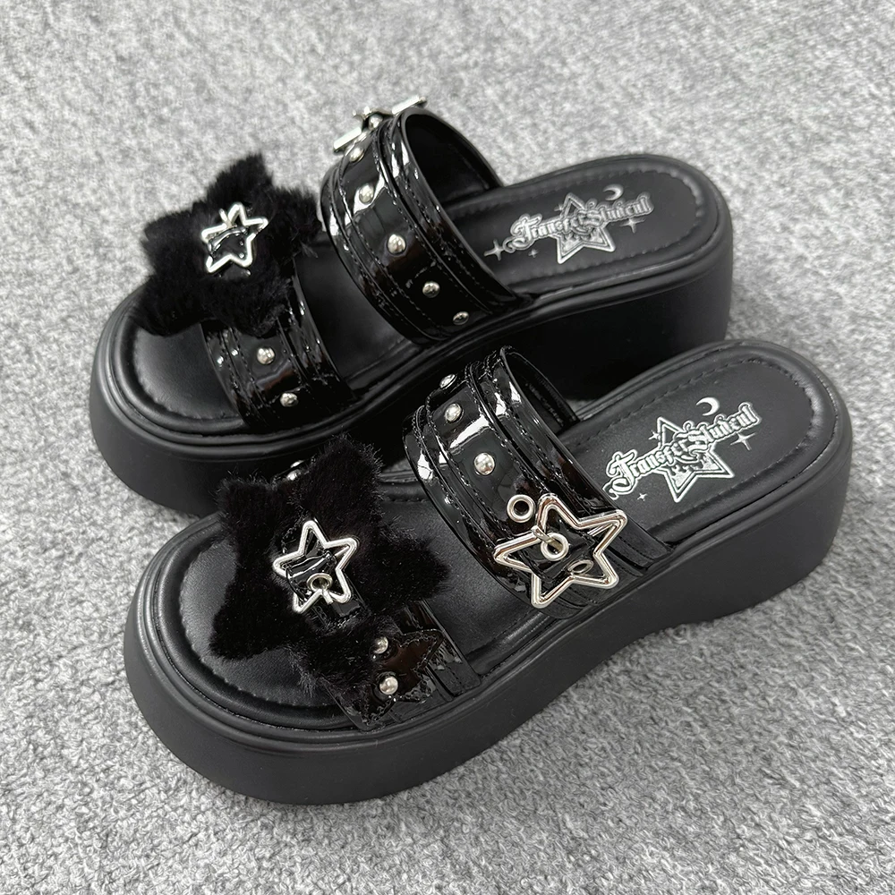 Star Wish Notes Lolita Original Summer Versatile Y2k Ice Cream Slippers One Step Stepping Subcultural Sandals Women's Shoes