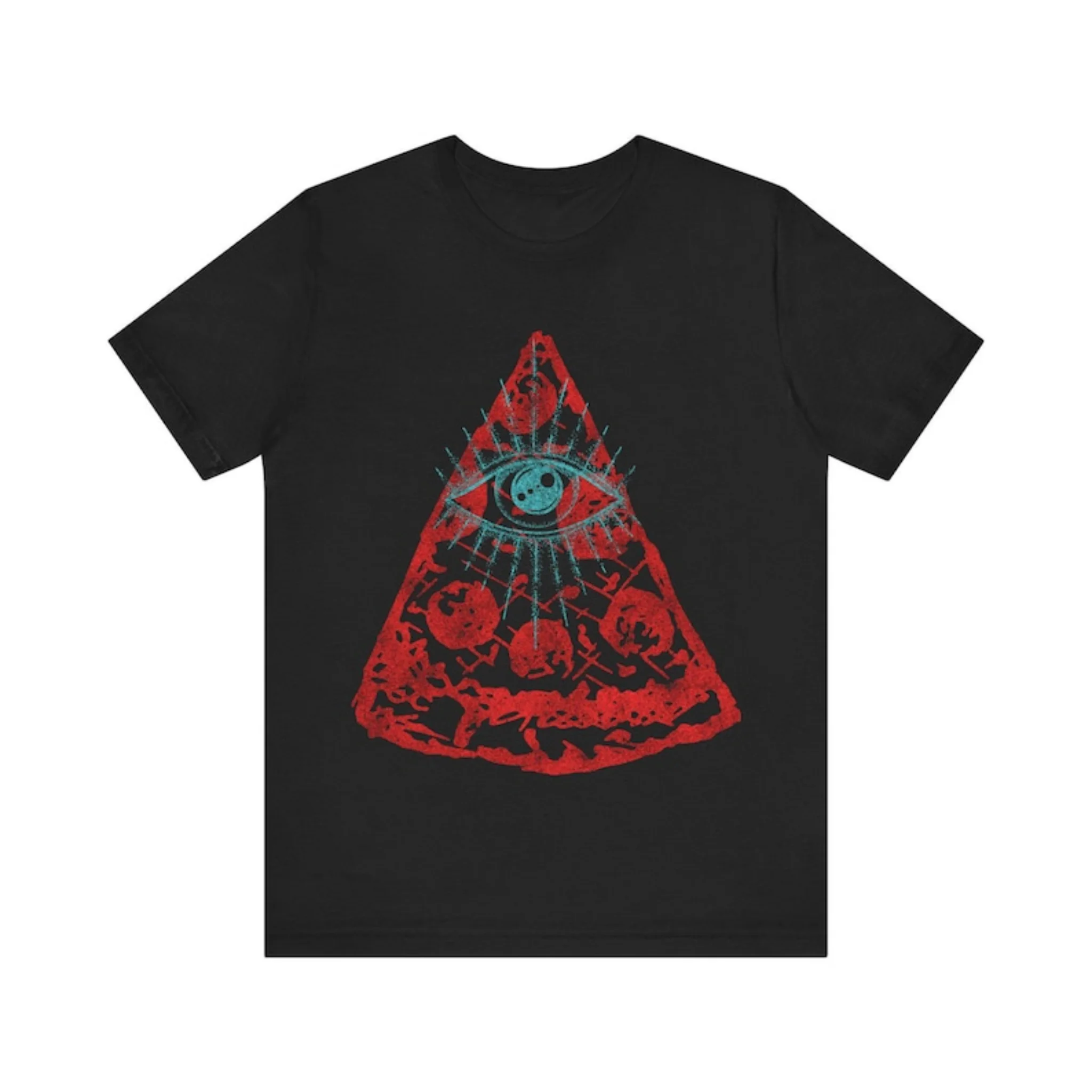 Unisex Triangle Eye Pizza Graphic T Shirt Casual Crew Neck Short Sleeve Creative Art Tees Streetwear Daily Tops