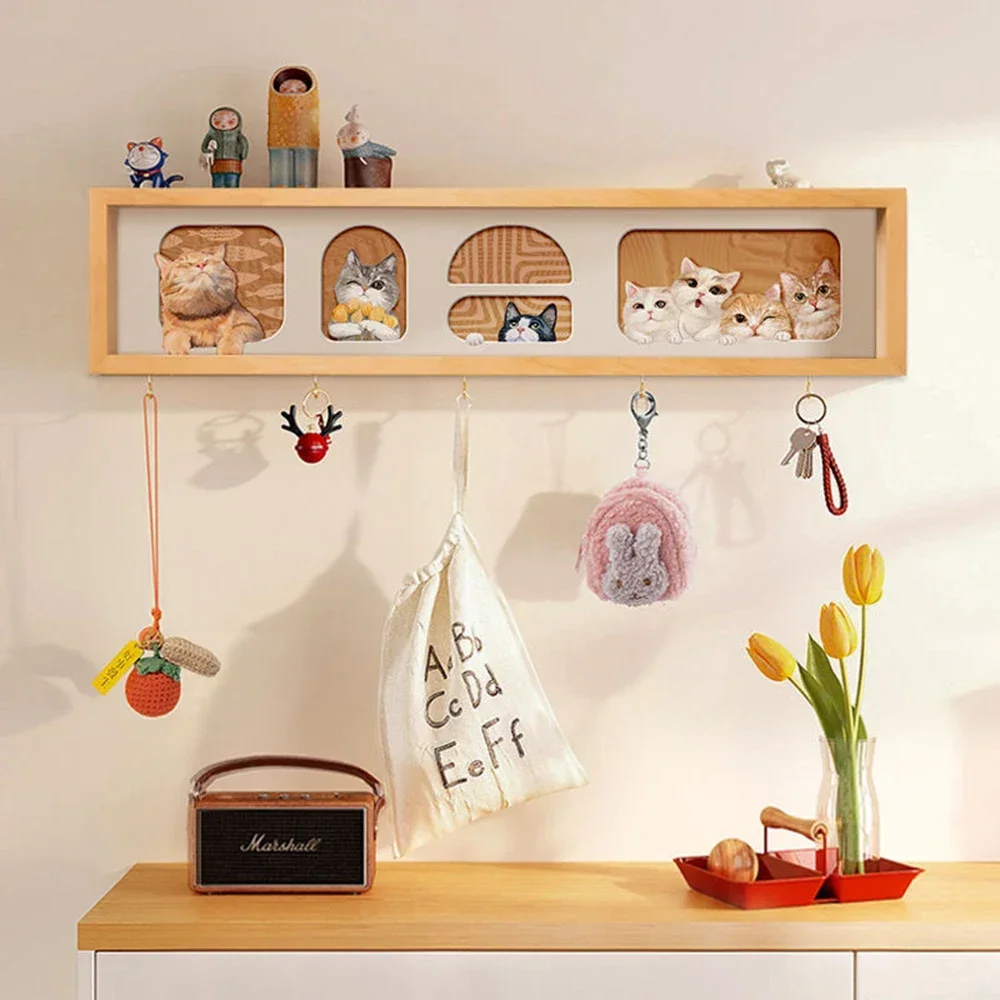 New Entrance Door Storage Rack Creative Key Coat Hook Nordic Cute Cat Wall Hanging Storage Box No Punching Decorative Painting