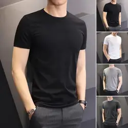 T-shirt d'été slim fit pour homme, haut à col rond, doux, respirant, sport, affaires, tenue décontractée, solide