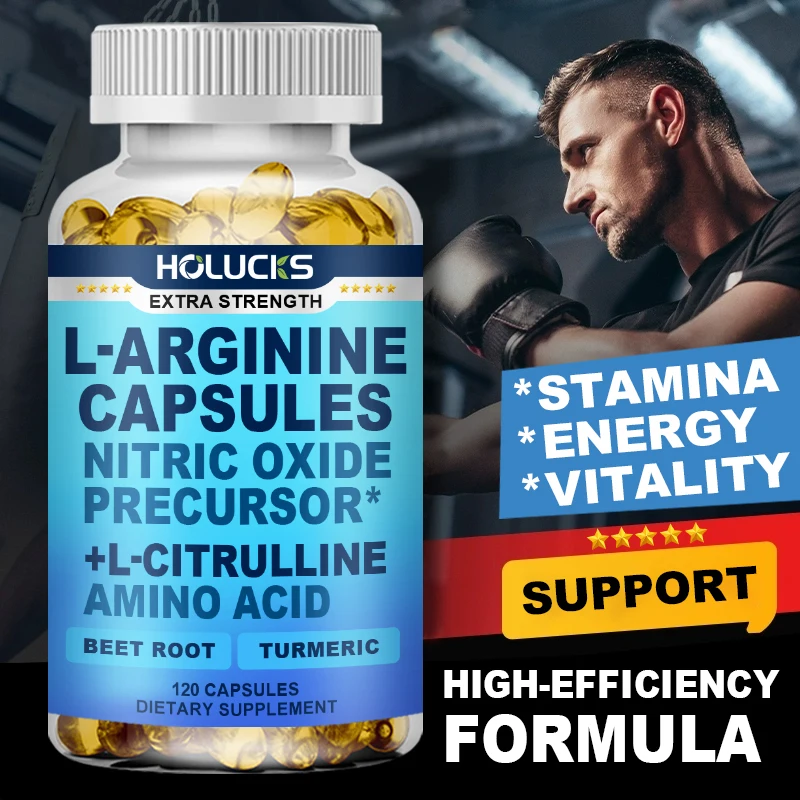 L-Arginine Capsules with L-Citrulline - Nitric Oxide Supplement, for Performance, Endurance and Muscle Support, Vegan, Non-GMO