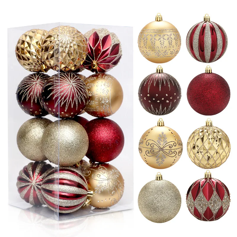 16pcs Christmas Ball Decoration 8cm Red White Black Gold Baubles Christmas Tree Hanging Ornaments Noel Naviad Xmas Party Pendant