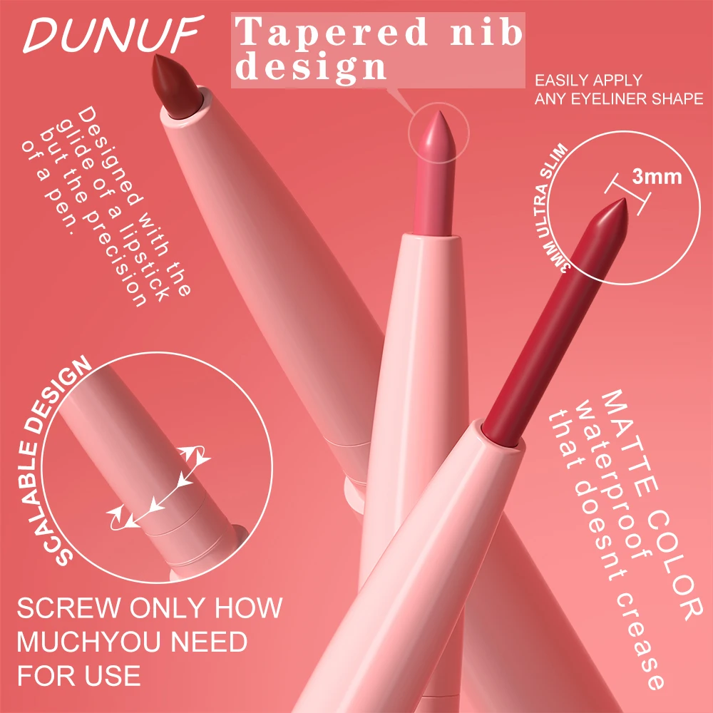 DUNUF 12 สีง่ายต่อการสี Velvet Matte Lip Liner กันน้ําและยาวนาน Non-Stick CUP Non-removal ลิปสติก Lip Liner