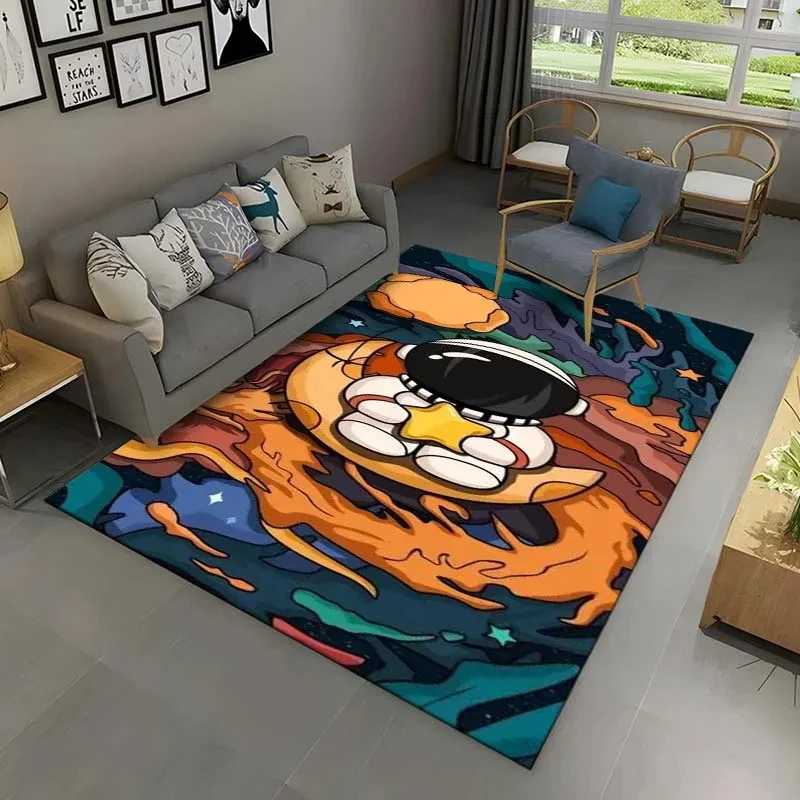 Cartoon Space Astronaut Carpet Planet Spaceman Travel in Space Print Rug for Boy Girl Bedroom Living Room Indoor Large Floor Mat