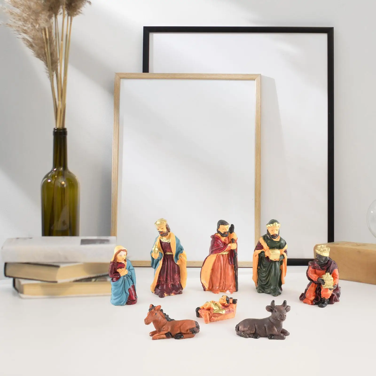 8 Pieces Religious Christmas Nativity Scene Crafts Handmade Resin Decoration