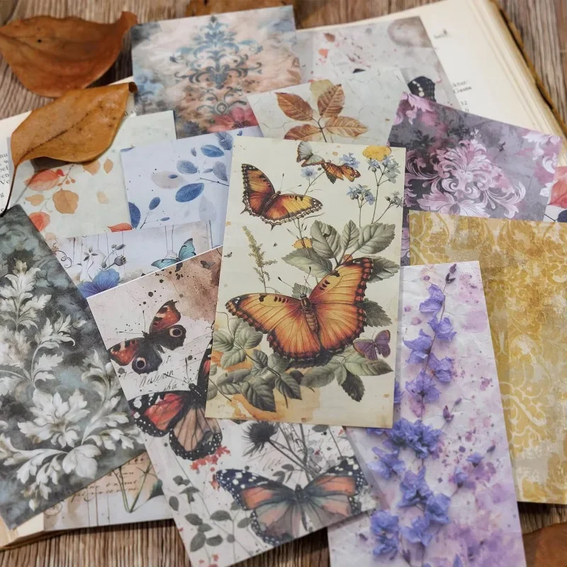 30Pcs Specialty Material Paper Age package Vintage DIY Collage Paper Mottled Old Dancing With Butterflies Scrapbook 176*90mm